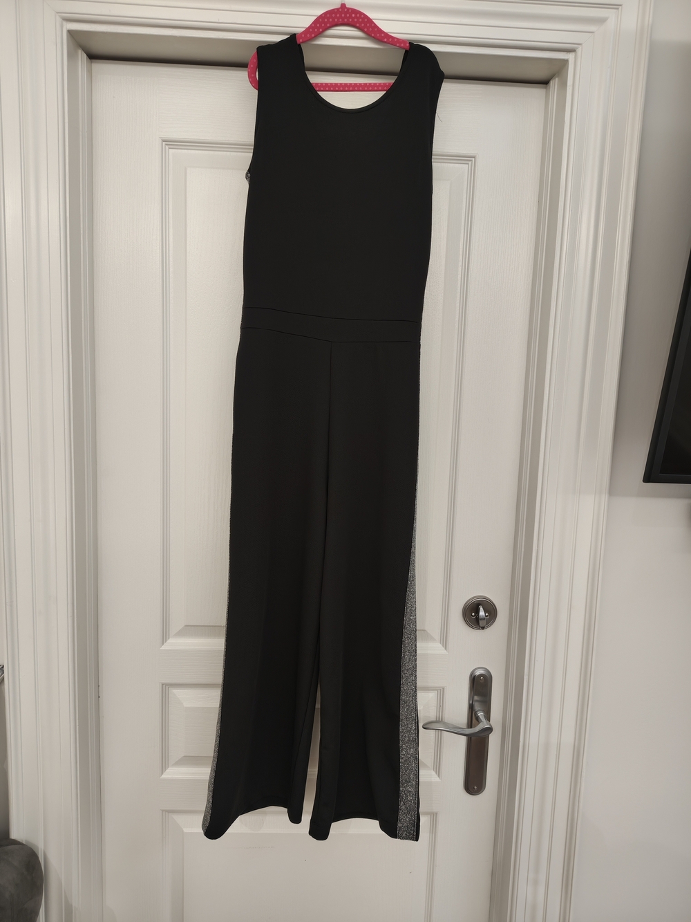 Reserved Black Girls' Sleeveless Jumpsuit with Silver Side Stripe